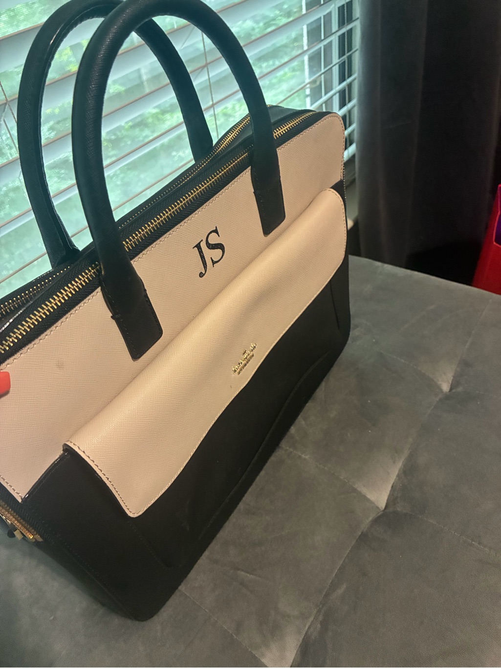 Two-Tone Black And Cream Structured Satchel Handbag